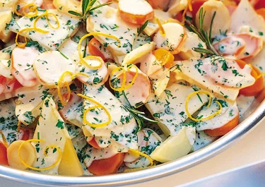 Gräddkokta rotfrukter med citron och rosmarin
