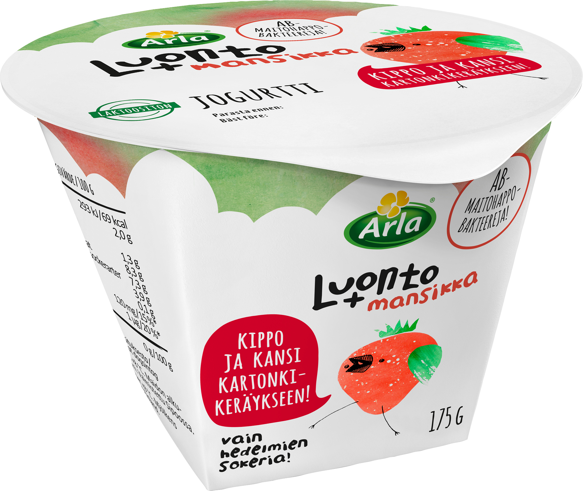 Arla Luonto+ AB mansikkajogurtti 175g laktoositon