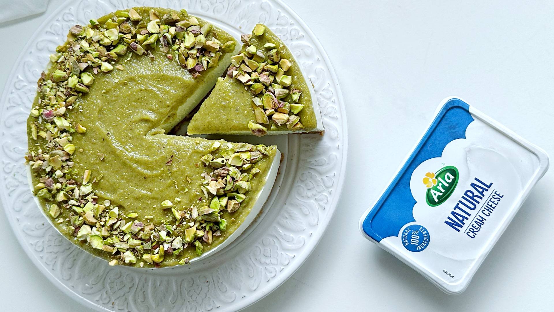 Pistacho Cheesecake con Arla Queso de Untar Natural