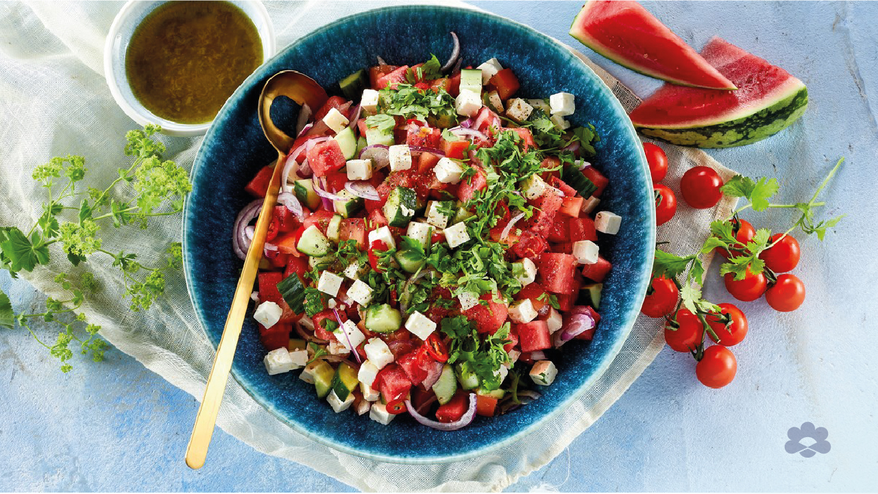 Watermelon salad with cheese  