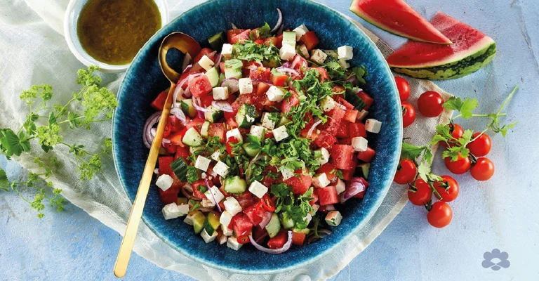 Watermelon salad with cheese