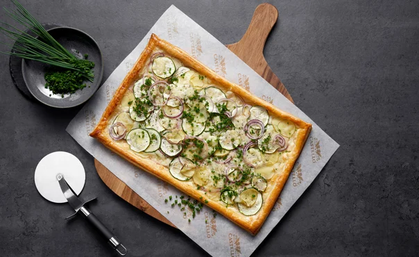 ZUCCHINI SUMMER PUFF PASTRY TART WITH CASTELLO CREAMY HAVARTI