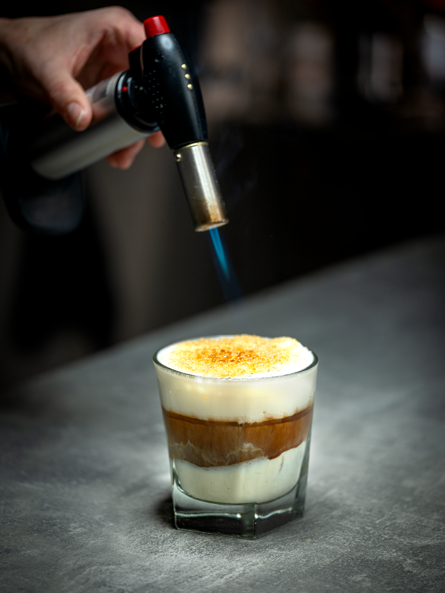 Pink grapefruit crème brulée iced cappuccino