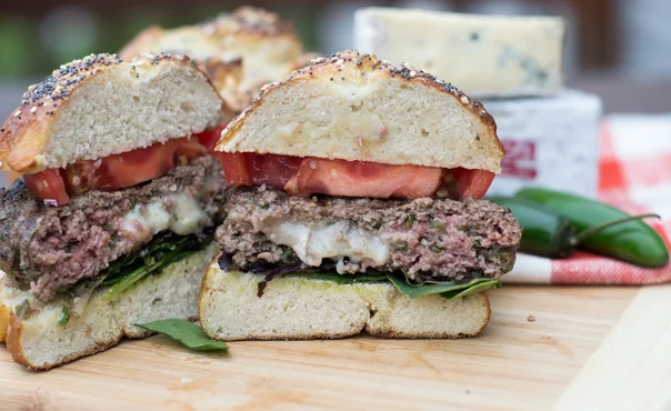 Spicy Blue Brie stuffed burger