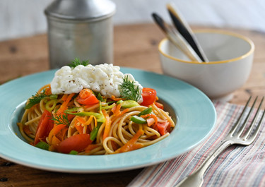 Σπαγγέτι ολικής με cottage cheese & λαχανικά