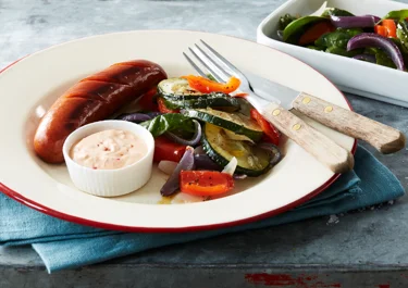 Chorizo med ugnsstekta grönsaker