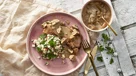 Skinkeschnitzler i svampe-teriyakisauce