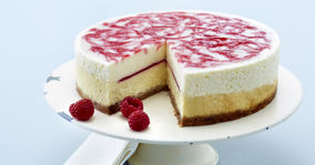 Dobbelt cheesecake med hindbærcoulis