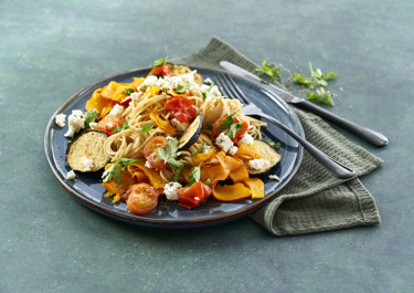 Spaghetti med grillede grøntsager