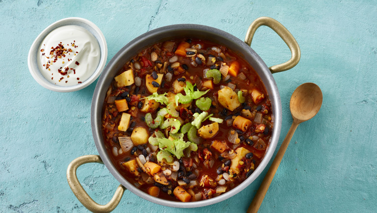 Chili sin carne med sorte bønner og røget chili