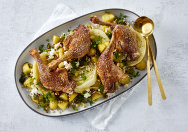 Andelår med ovnbagte grøntsager